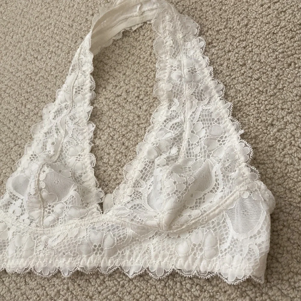 NEW Free People Intimately Bralette Halter Style Lacy White Cream Sheer S NWOT